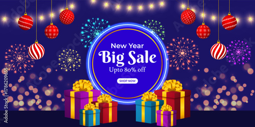 Vector illustration of Happy New Year Sale social media template