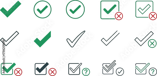 Collection of Check Mark Icons and Symbols Graphic Resources Set Isolated on White Background for Design