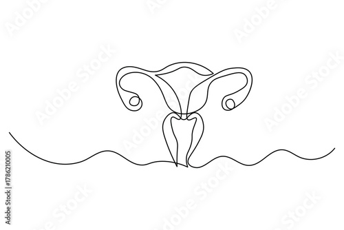 women's uterus continuous one line art of female reproductive minimalism design vector illustration