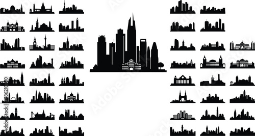 City skyline silhouettes, global architecture, urban landmarks, skyscraper silhouettes, metropolitan buildings, famous skylines, modern cityscape, architectural landmarks, urban silhouettes, skyline