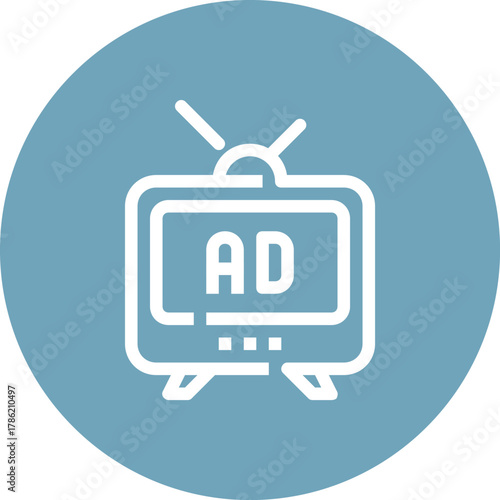 Modern television ads flat line vector illustration icon design concept. Icon for mobile and web graphics. Flat symbol, logo creative concept. Simple and clean flat pictogram