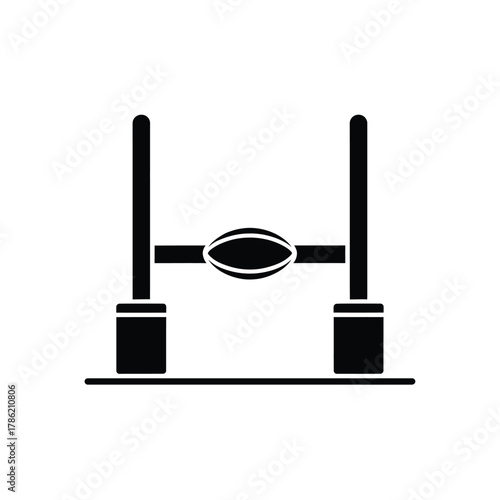 Black silhouette of a rugby goalpost with a rugby ball in the center