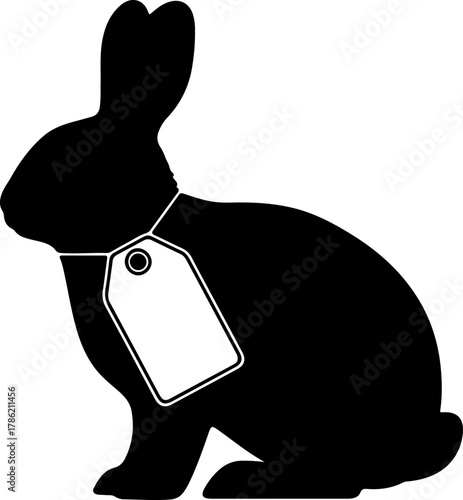 Rabbit with Tag Silhouette Concept of Animal Identification or Branding