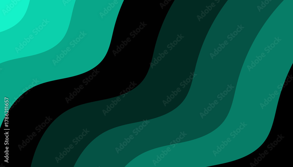 Fototapeta premium Vibrant Teal and Black Wavy Abstraction - An Eye-Catching Backdrop for Graphic Projects and Trendy Designs