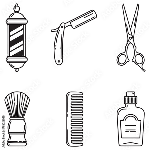barber shop icon black line art 
