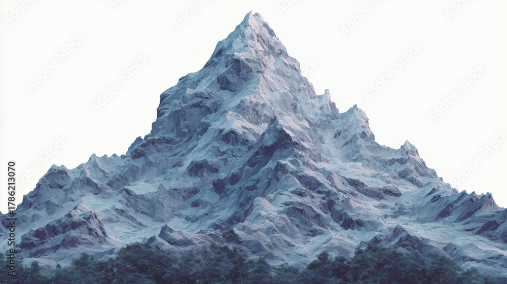 Fototapeta premium Majestic snow-capped mountain peak dominates a serene landscape with lush green forest below