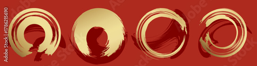 筆で書いた円形のベクター素材。正月にぴったりな高級感。