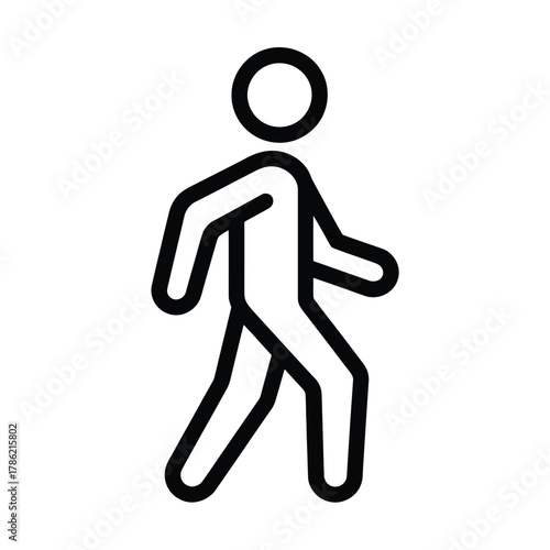Simple outline icon of a person walking forward on a white background