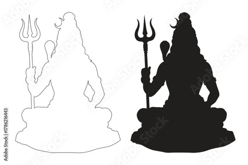 Lord Shiva Silhouette Vector clipart: Trishula, hindu, deity, god, Maha, Shivaratri, festival, trishula, black, trident, moon, outline, symbol, 