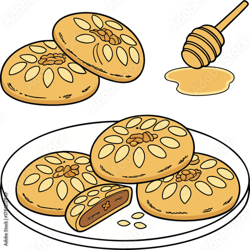 Mamoul cookies with honey, traditional dessert