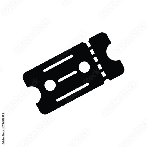 Simple black silhouette of a vintage style ticket or coupon with perforated edge