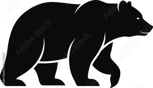 Bear silhouette illustration, walking bear, wild animal, wildlife, predator, forest creature, black and white, vector design, strong posture, nature symbol, wilderness, mammal, hunting theme, outdoor