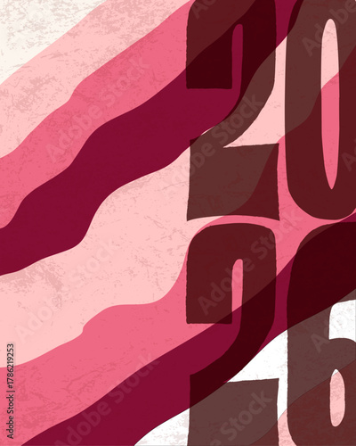 NEW YEAR, Joy Love Peace Cheer Abstract Background Design with Pink Red Shades