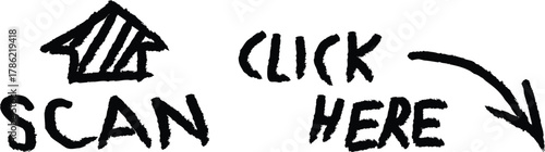 Hand drawn scan here text with arrow pointing down