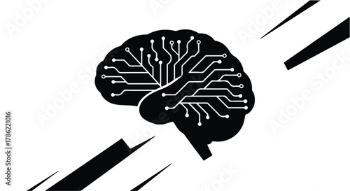 Futuristic AI brain silhouette with glowing circuits representing intelligence and innovation