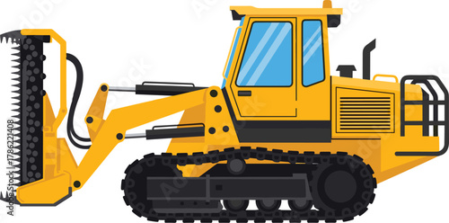 Yellow Crawler Forestry Mulcher Land Clearing Machine Vector