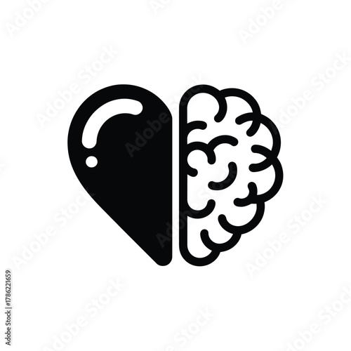 Symbolic split heart and brain combination representing emotion and logic