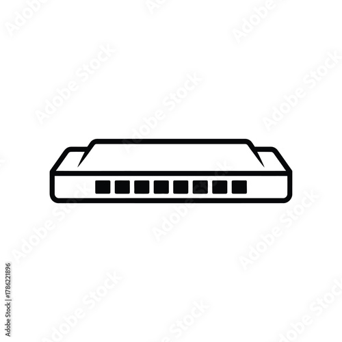 Simple line art icon of a blues harmonica on a white background