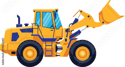Yellow Front-End Loader Lifting Bucket Vector Illustration