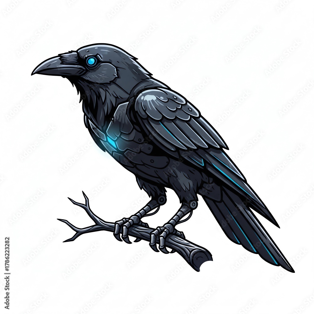 Fototapeta premium An ilustration of a bionic crow on a branch