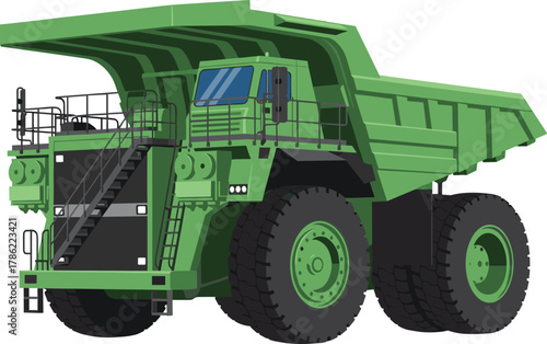 Green Mining Haul Truck Heavy Construction Vehicle Vector