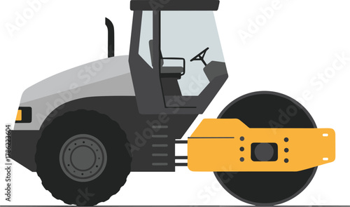 Road Roller Compactor Machine for Asphalt Construction Vector