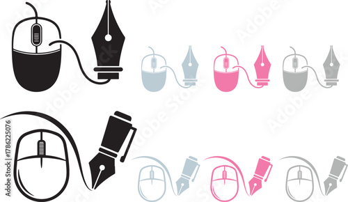 Digital pen and computer mouse icons for online writing content creation and digital art