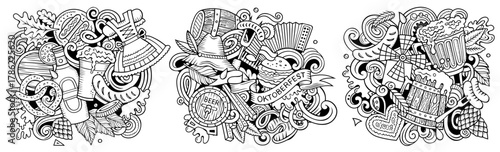Beer fest cartoon vector doodle designs set