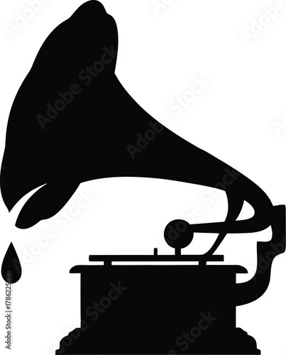 Vintage phonograph vector illustration in solid black on a white background showcasing timeless music technology