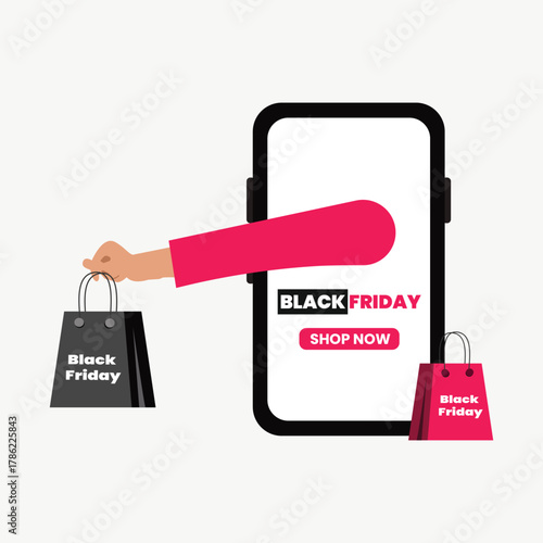 Black Friday Shopping Illustration  Big Sale, Discount, and Ecommerce Promotion Concept