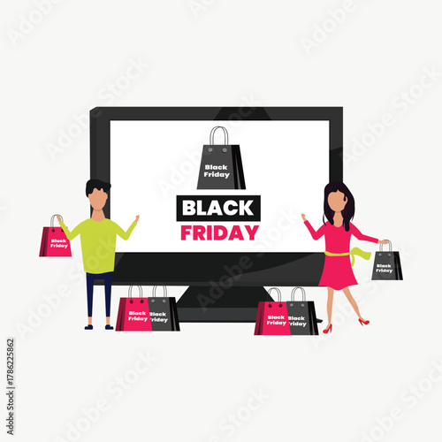 Black Friday Shopping Illustration  Big Sale, Discount, and Ecommerce Promotion Concept