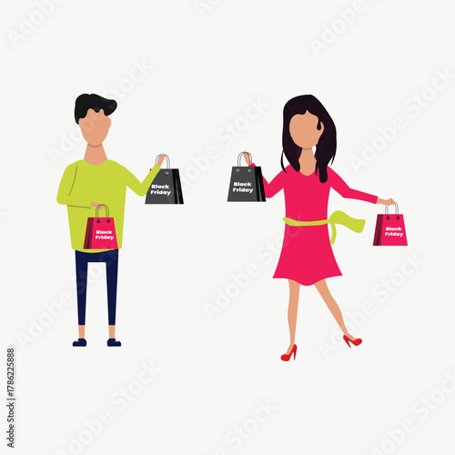 Black Friday Shopping Illustration  Big Sale, Discount, and Ecommerce Promotion Concept