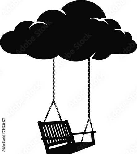Silhouette of swing hanging from cloud evokes childhood memories of carefree joy