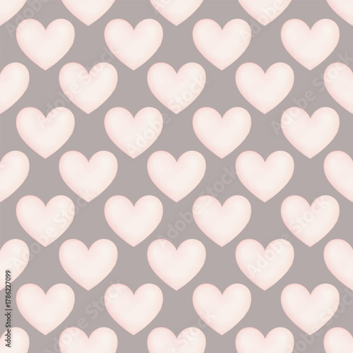 Pink hearts pattern repeating seamlessly, featuring soft gradient effect. Pale blush pink hearts on deep taupe background.