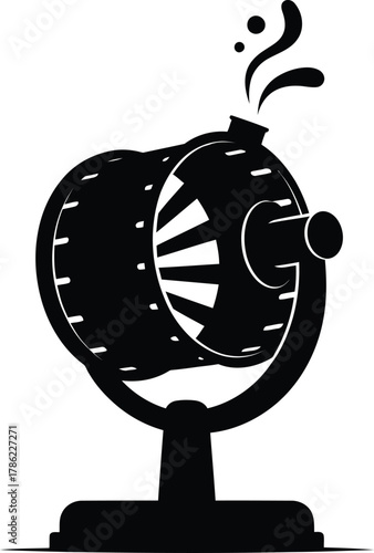 Raffle drum machine in bold black and white illustration for lottery concept