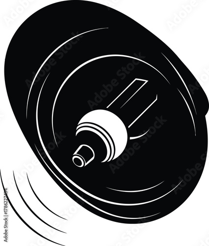 Minimalist Design of a Satellite Orbiting a Planet in a Black and White Graphic Style