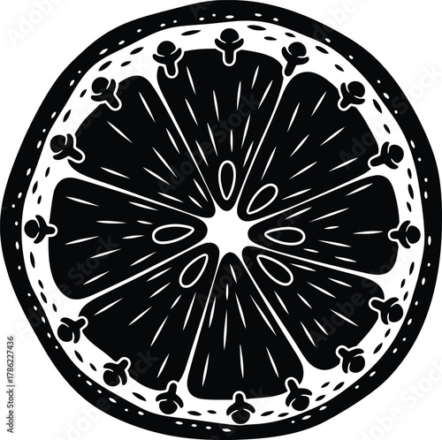 Monochrome Citrus Slice Vector Illustration for Graphic Design and Food Themed Projects