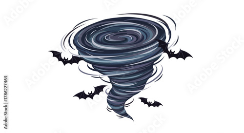 Stylized whirlwind accompanied by bats illustration perfect for Halloween theme design