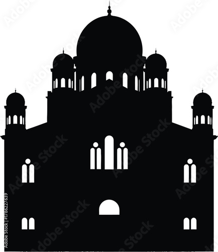 Majestic Silhouette of a Synagogue Architecture Symbolizing Faith and Cultural Heritage in Black and White