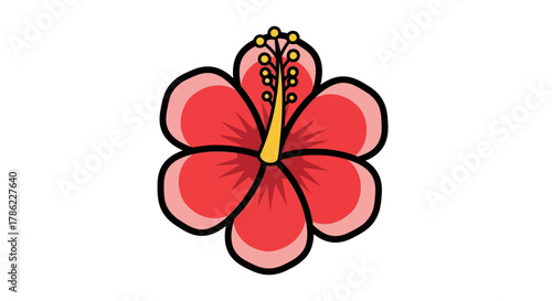 Vibrant hibiscus bloom illustration with outlined detail creating tropical feel