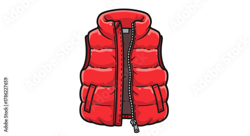 Vibrant red quilted vest illustration emphasizing style and warmth in a cartoon style