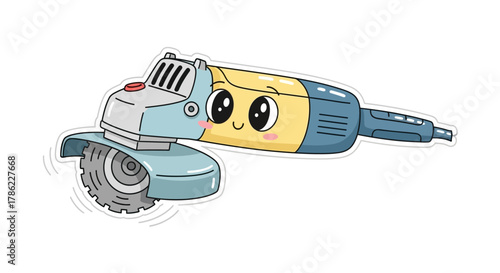 Whimsical angle grinder illustration brings a playful touch to industrial tool concepts