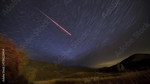 A comet streaking over the night sky