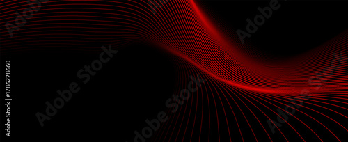 Dynamic Red Wave Motion on Black Backdrop. Suit for banner, web, brochure, pamflet and presentation