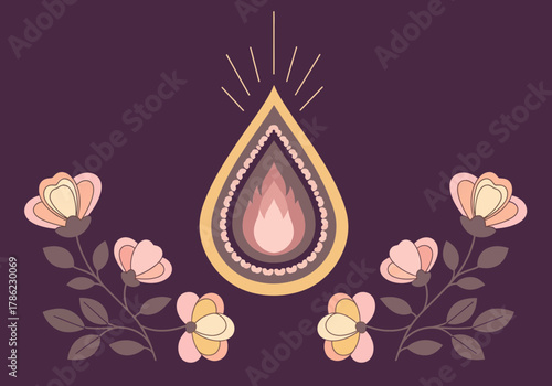 Elegant floral design with a central flame and symmetrical flower arrangements.