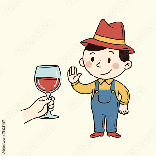 Young boy politely refusing a glass of wine during Dry January challenge  