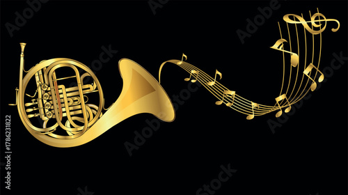 Music Note Collection vector design for banner gold and black with trumpet