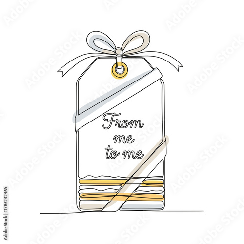 A line art gift tag with "From me to me" text for self-care blogs, personal achievement announcements, and holiday gift wrapping design