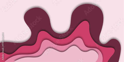 Paper cut banner with 3D slime abstract background and red pink waves layers.