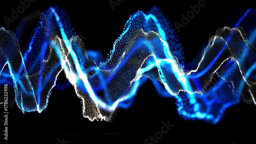 Abstract Waves Formed By Blue And White Glowing Particles On A Simple Background View